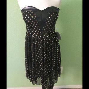 NWT Faux Leather Trim Metallic‎ Dot Jersey Dress
